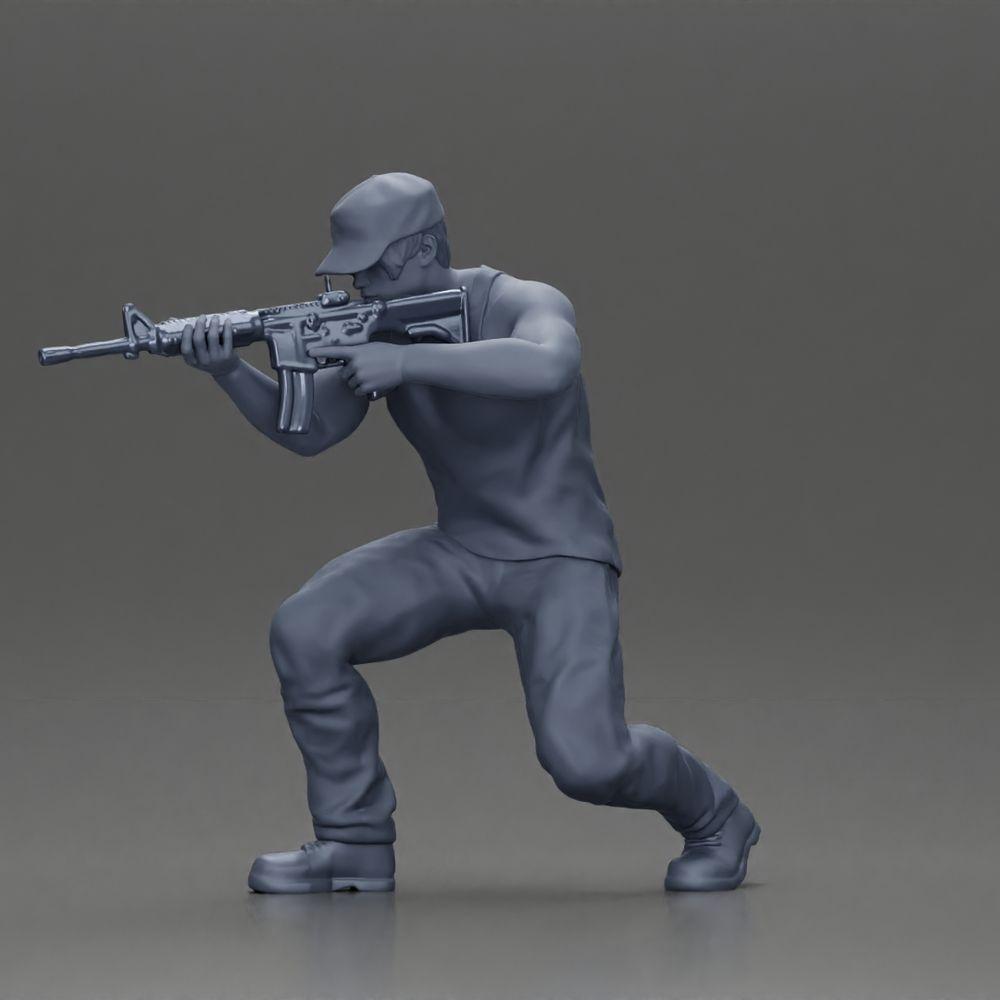 Diorama Modellbau Produktfoto 6: Diorama Figur: Kniende Miniaturfigur mit Gewehr - defensive Taktik-Pose für Diorama (Ref Nr. A140)
