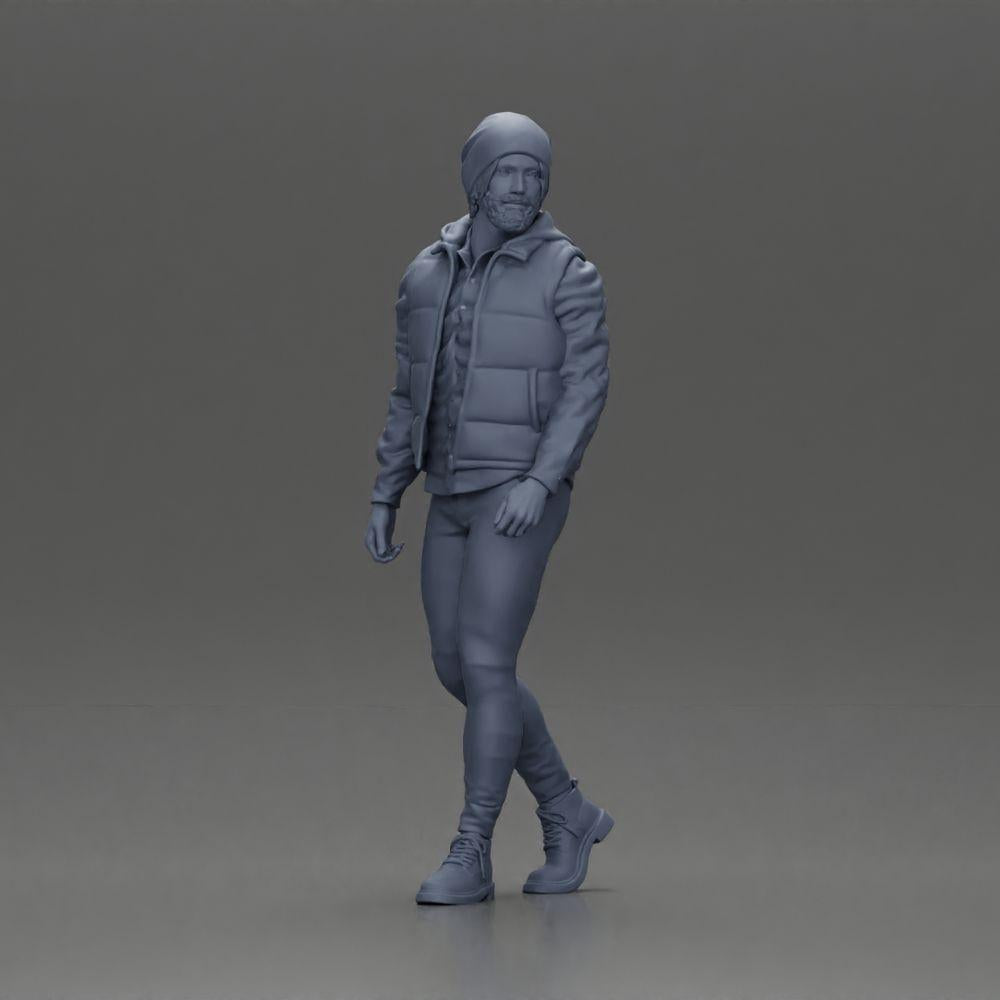 Diorama Modellbau Produktfoto 6: Diorama Figur: Bärtiger Mann in Winterkleidung, gehend - Diorama-Miniatur (Ref Nr. A129)