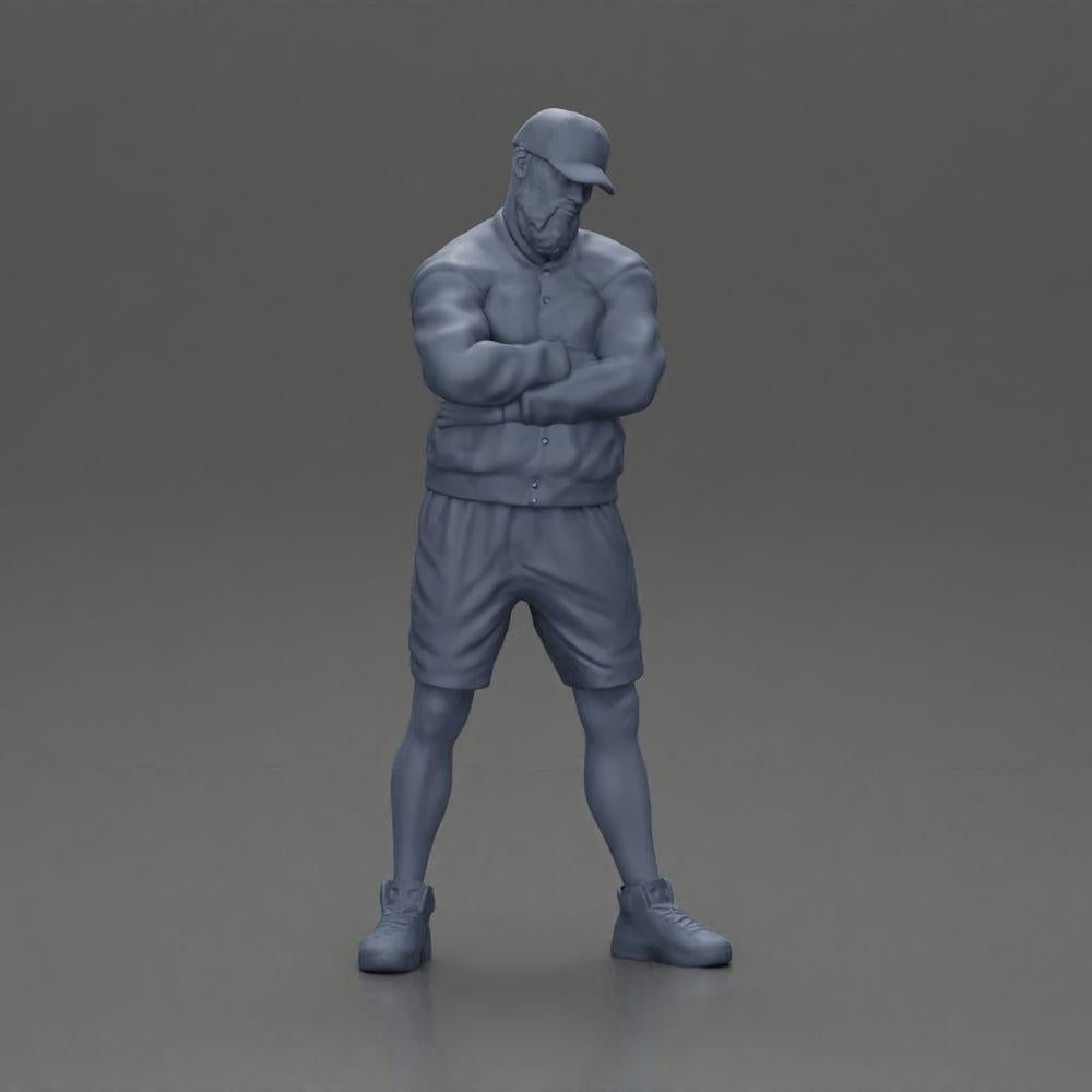 Diorama Modellbau Produktfoto 6: Figur: Mann mit verschränkten Armen, Cap, Jacke, Shorts, Sportschuhe (Ref Nr. A125)
