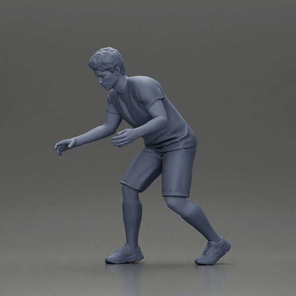 Diorama Modellbau Produktfoto 6: Diorama-Miniatur: Mann in Shorts beim Tischfußball, T-Shirt & hohen Socken (Ref Nr. A71)