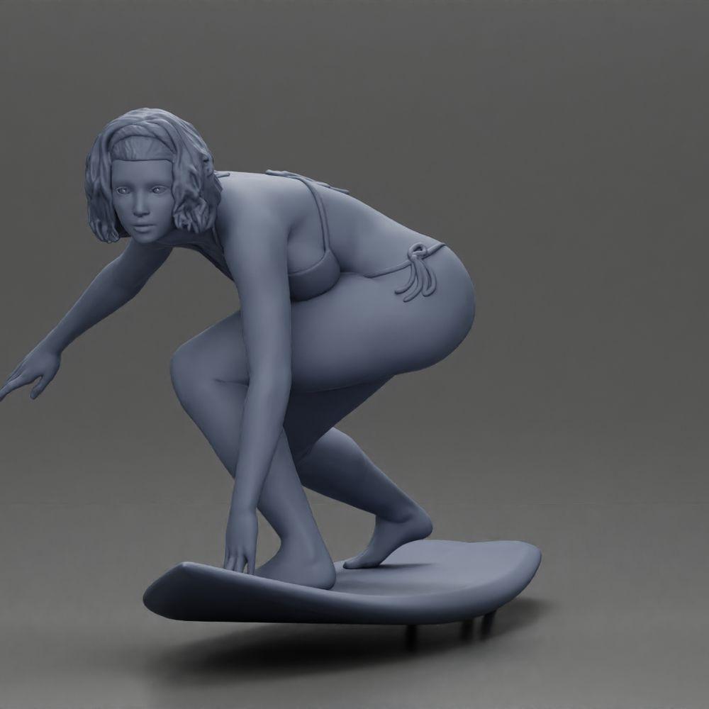 Diorama Modellbau Produktfoto 6: Diorama-Miniatur: Surferin kniend im Bikini auf Surfbrett, einzeln (Ref Nr. A119)