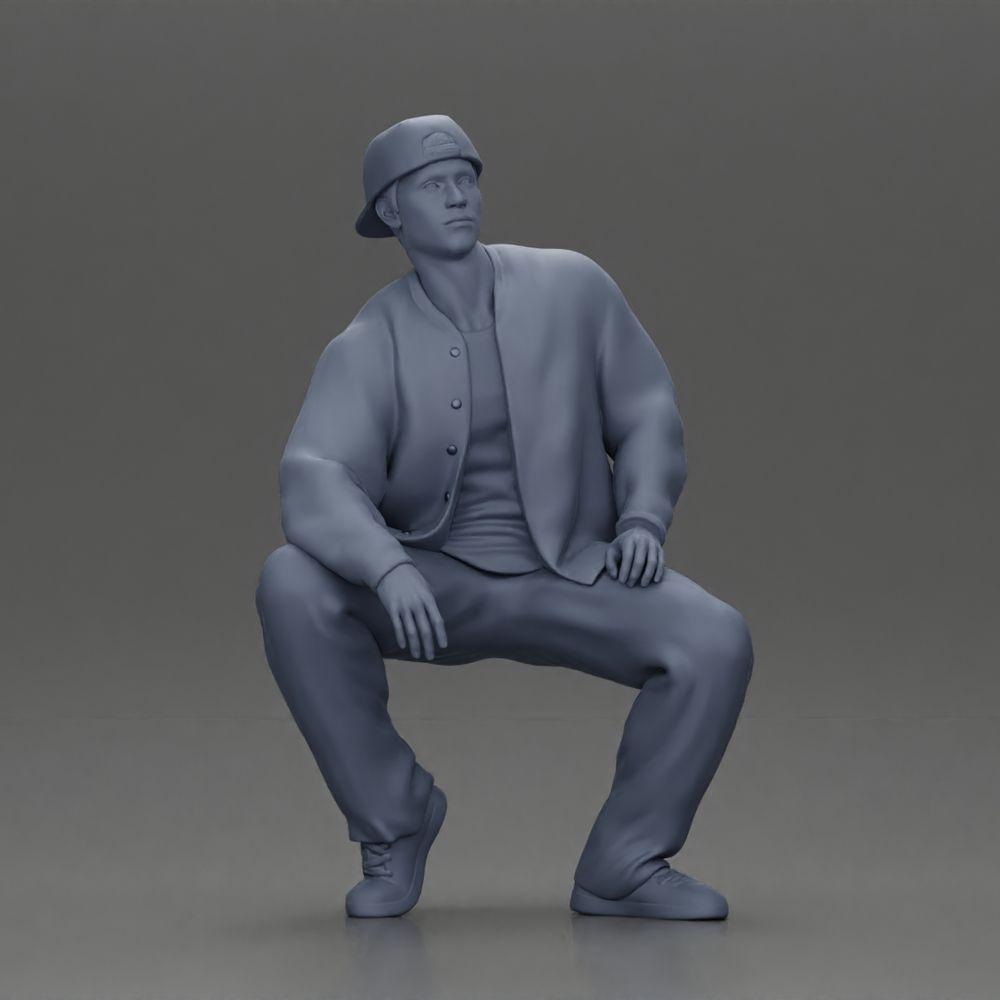 Diorama Modellbau Produktfoto 6: Diorama-Figur: Sitzender Hip-Hop-Mann mit Jacke, Cap und Sneakers (Ref Nr. A62)