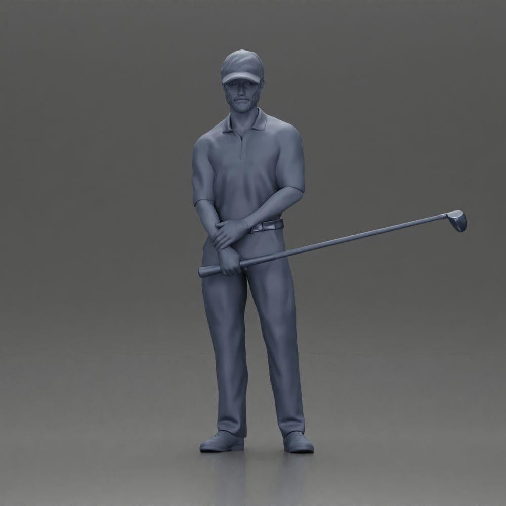 Diorama Modellbau Produktfoto 6: Diorama Figur: Miniatur-Golfer stehend mit Kappe, Handschuh und Golfschläger - Dioramafigur (Ref Nr. A143)