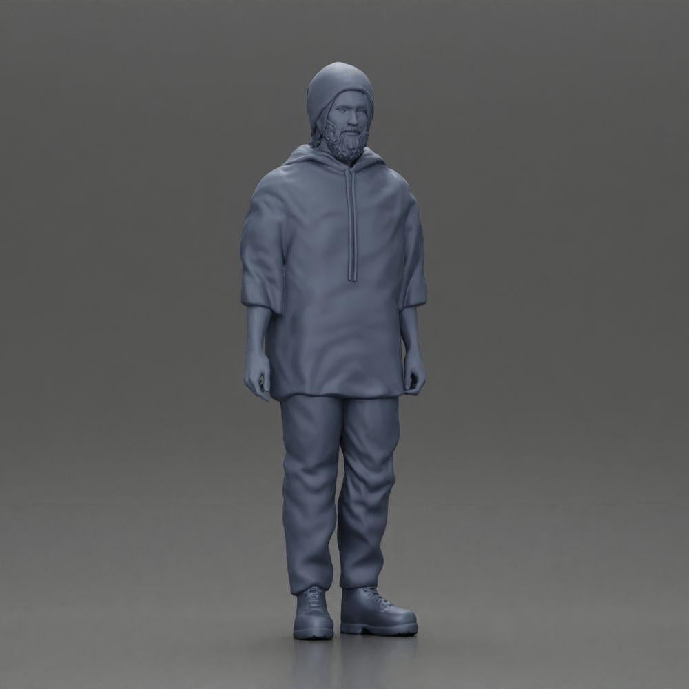 Diorama Modellbau Produktfoto 6: Stehende Figur: Mann mit Mütze & Kapuzenpullover (Ref Nr. A100)