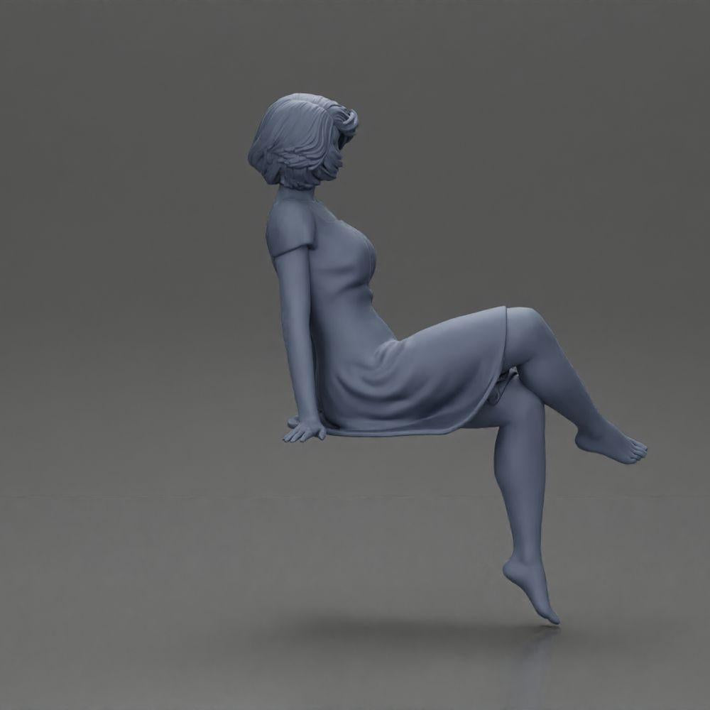 Diorama Modellbau Produktfoto 7: Diorama Miniaturfigur: Sitzende Frau im Kleid, barfuß, kurzes Haar im Wind (Ref Nr. A95)