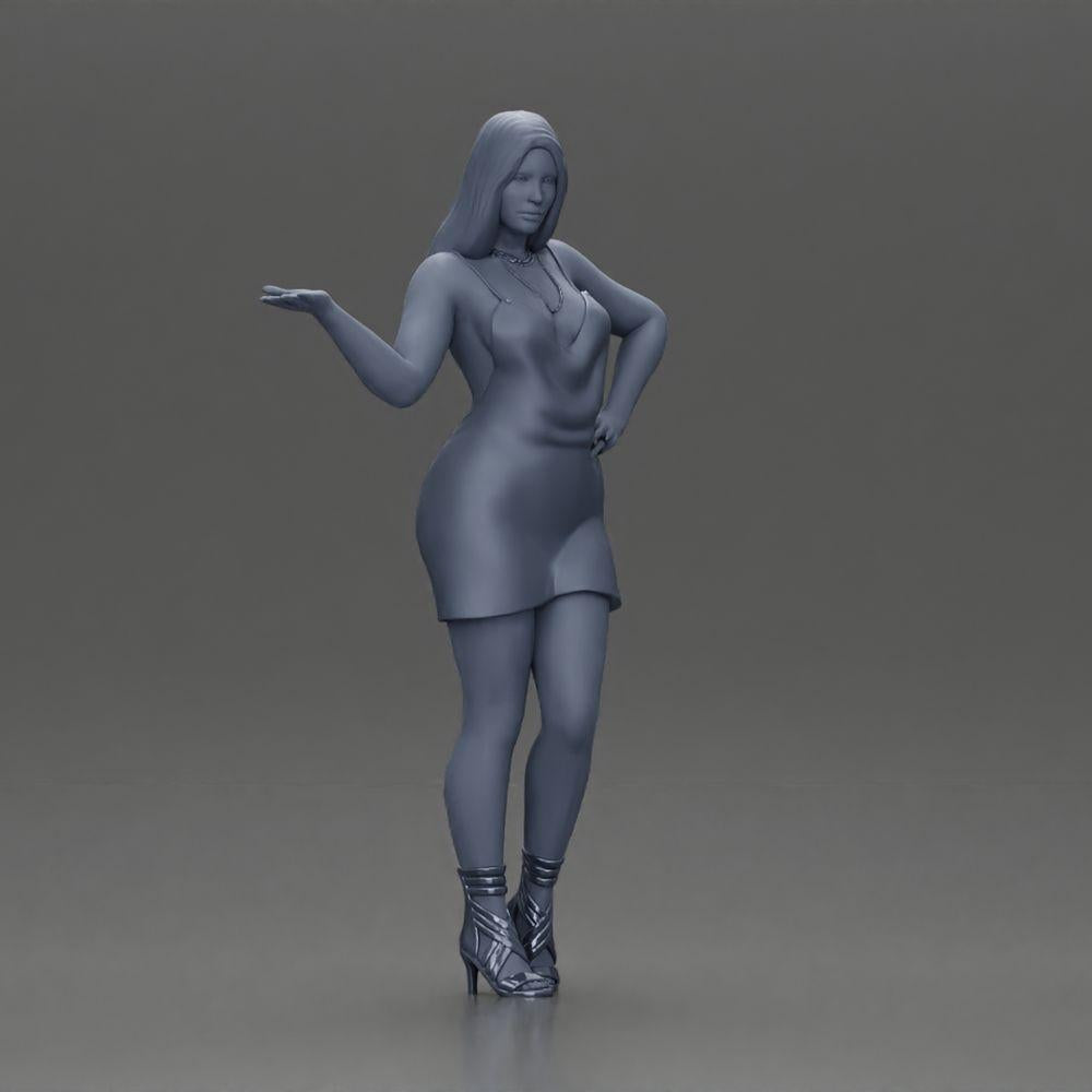 Diorama Modellbau Produktfoto 7: Dioramafigur: elegante Frau im Minikleid, ausgestreckte Hand, Halskette (Ref Nr. A118)