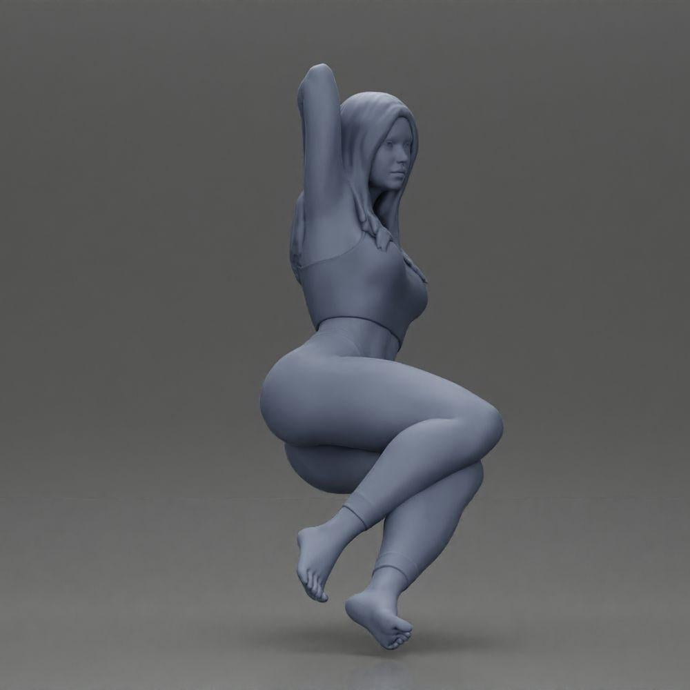 Diorama Modellbau Produktfoto 7: Miniaturfigur: Frau in Leggings, seitlich auf Sofa sitzend, Arm hinter dem Kopf (Ref Nr. A68)