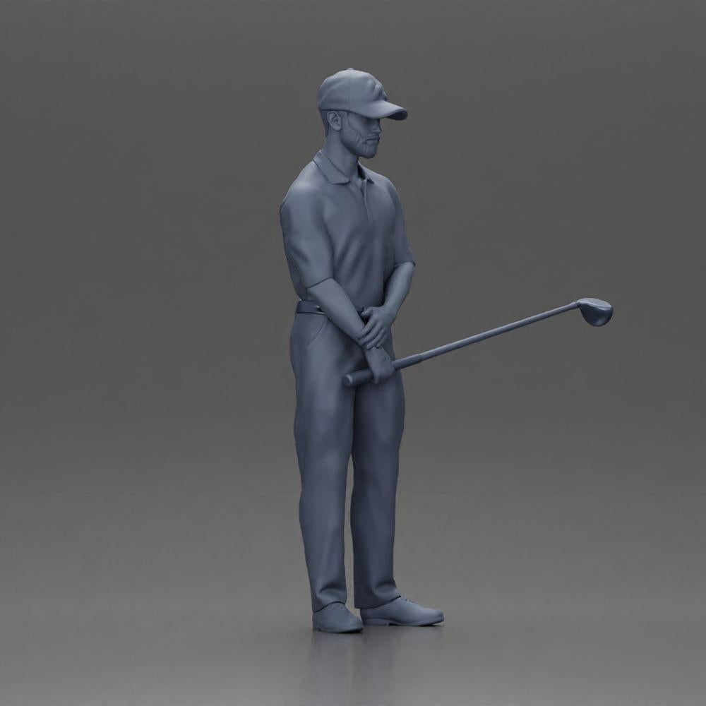 Diorama Modellbau Produktfoto 7: Diorama Figur: Miniatur-Golfer stehend mit Kappe, Handschuh und Golfschläger - Dioramafigur (Ref Nr. A143)