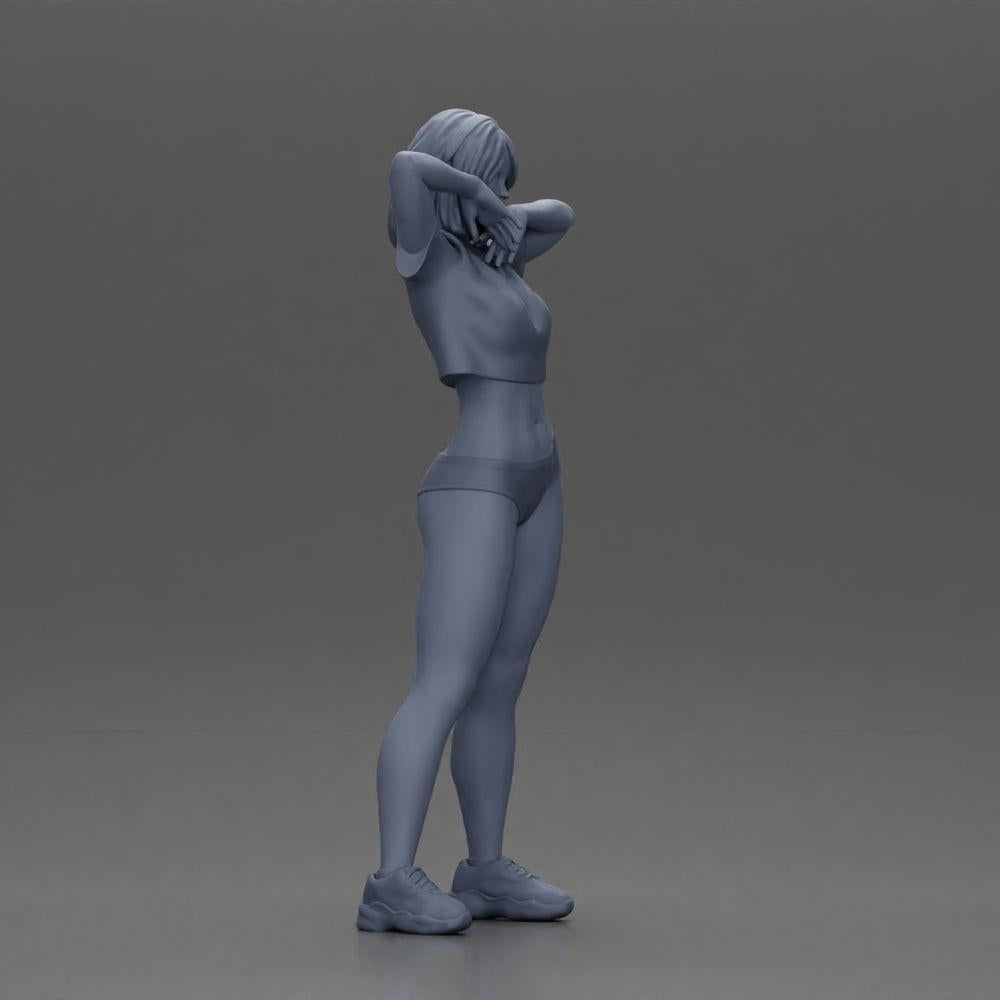 Diorama Modellbau Produktfoto 7: Diorama-Miniatur: Weibliche Figur im Bikini, kurzes Shirt & Haarband, posierend (Ref Nr. A97)