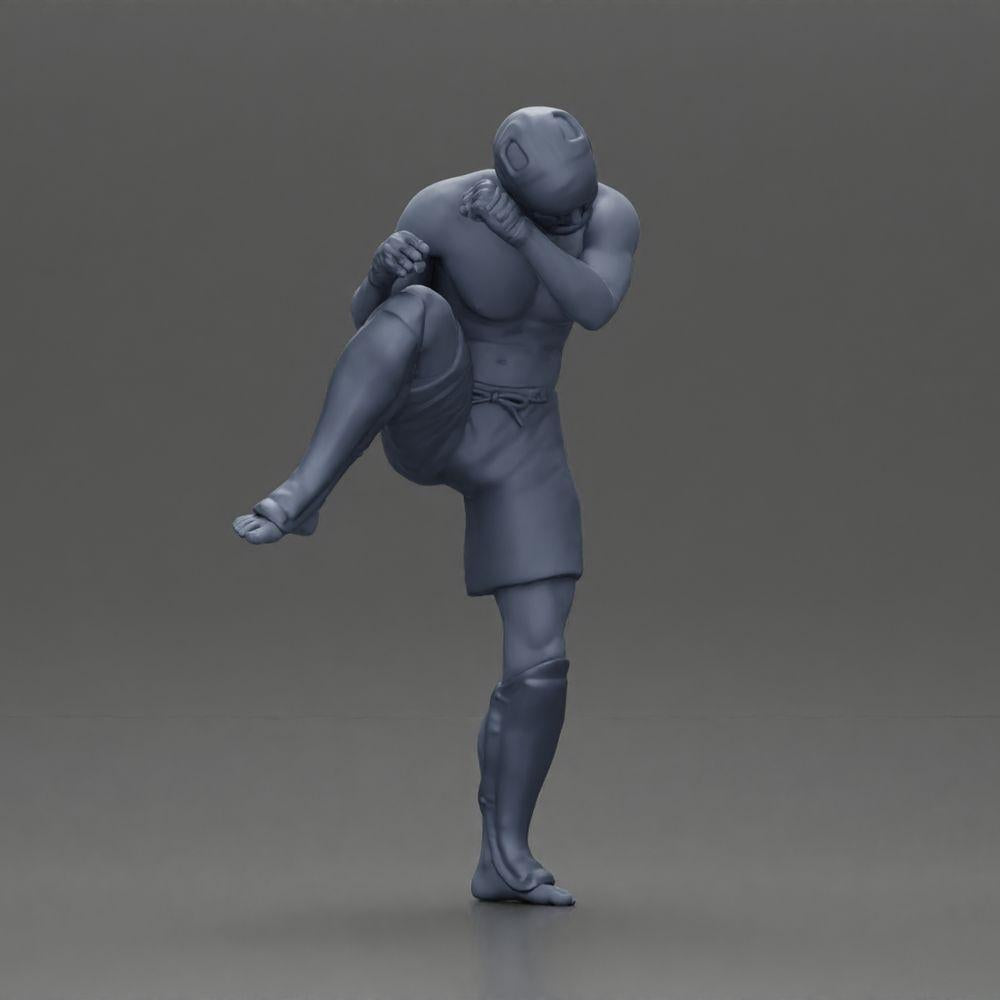 Diorama Modellbau Produktfoto 7: Diorama Figur: Kampfsport-Miniatur, Trittpose mit Kopfschutz, Handschuhen & Schienbeinschutz (Ref Nr. A122)