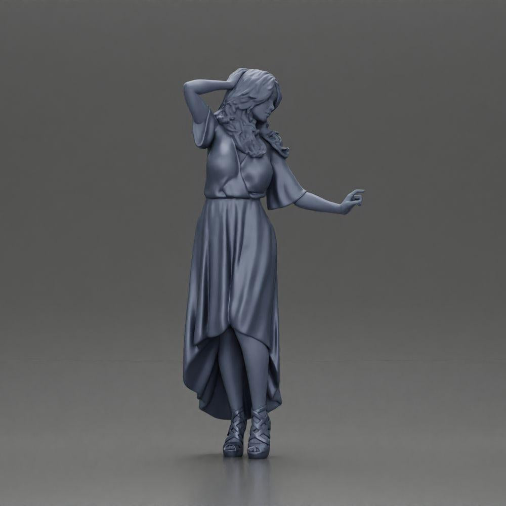 Diorama Modellbau Produktfoto 7: Miniatur-Figur: Frau im langen Brautkleid mit High Heels, elegant posierend (Ref Nr. A109)