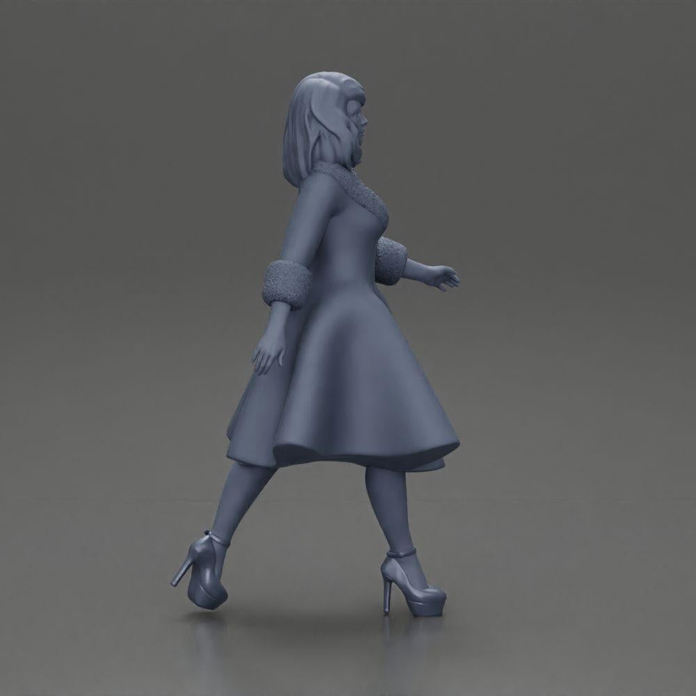 Diorama Modellbau Produktfoto 7: Diorama Figur: Miniaturfigur Frau im roten Kleid mit Pelzbesatz in schrittender Pose - Diorama (Ref Nr. A117)