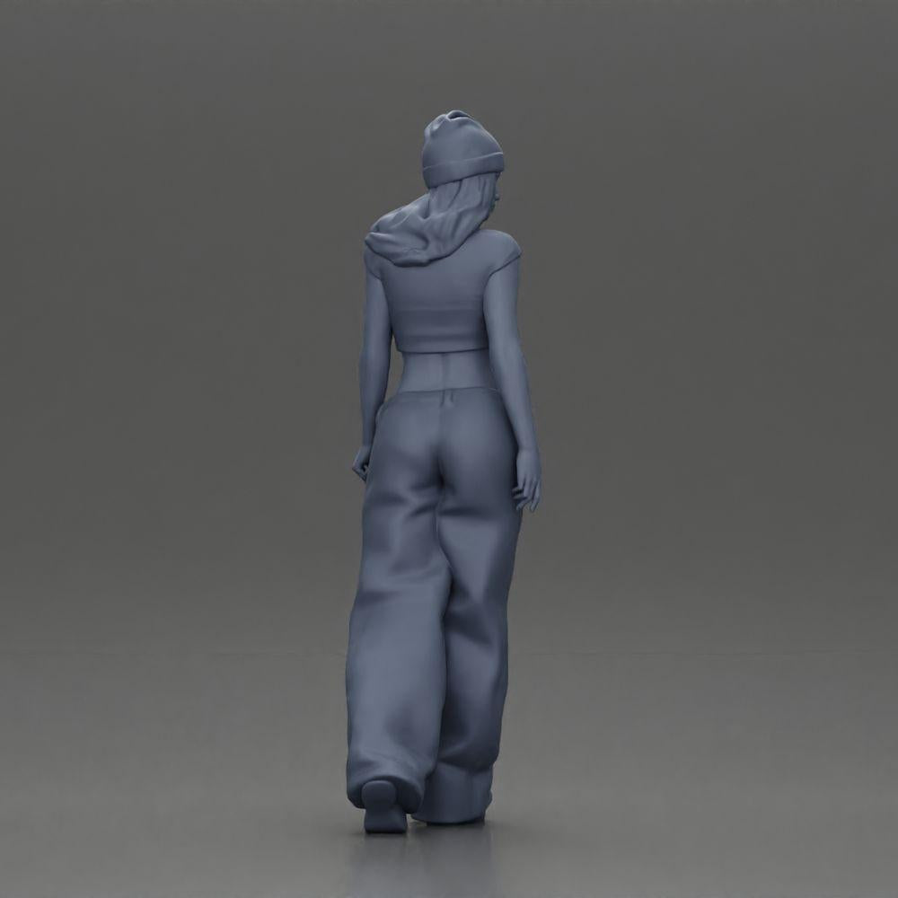 Diorama Modellbau Produktfoto 8: Miniatur-Figur: Hip-Hop Lowrider Frau mit Mütze, kurzem Top & Baggy-Hose (Ref Nr. A103)