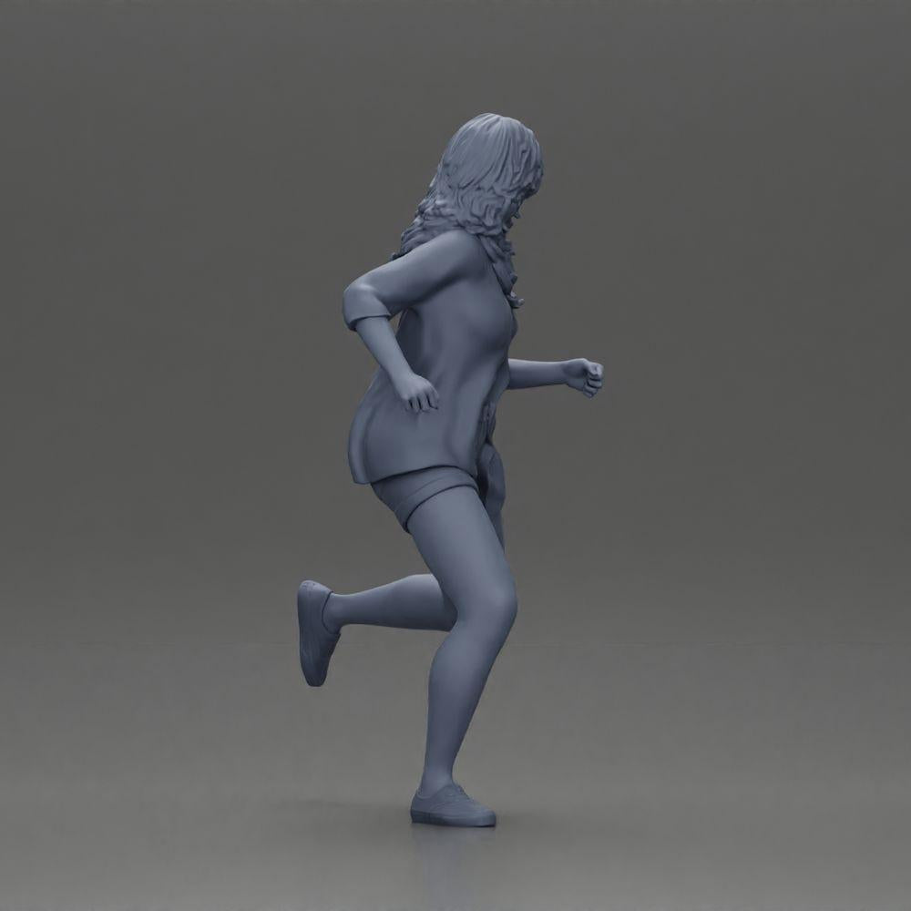 Diorama Modellbau Produktfoto 8: Diorama-Figur: Laufende junge Frau mit offenem Hemd & Shorts, entschlossen (Ref Nr. A102)