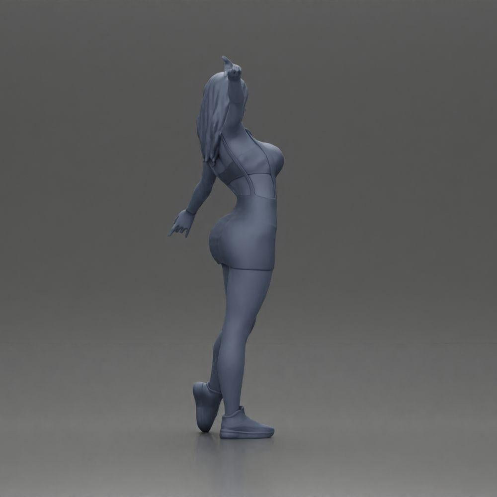 Diorama Modellbau Produktfoto 8: Diorama-Figur: dynamische Frau in rotem Sportoutfit, stehende Pose, Turnschuhe (Ref Nr. A124)