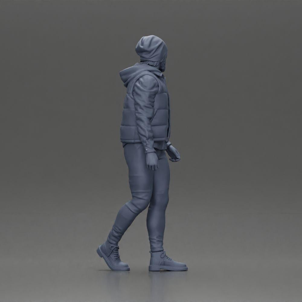 Diorama Modellbau Produktfoto 8: Diorama Figur: Bärtiger Mann in Winterkleidung, gehend - Diorama-Miniatur (Ref Nr. A129)