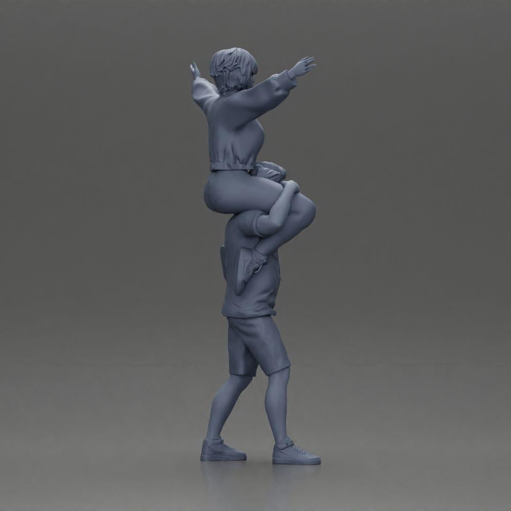 Diorama Modellbau Produktfoto 8: Miniatur-Figur: Mann in Shorts trägt Freundin auf Schultern, posierendes Paar (Ref Nr. A76)