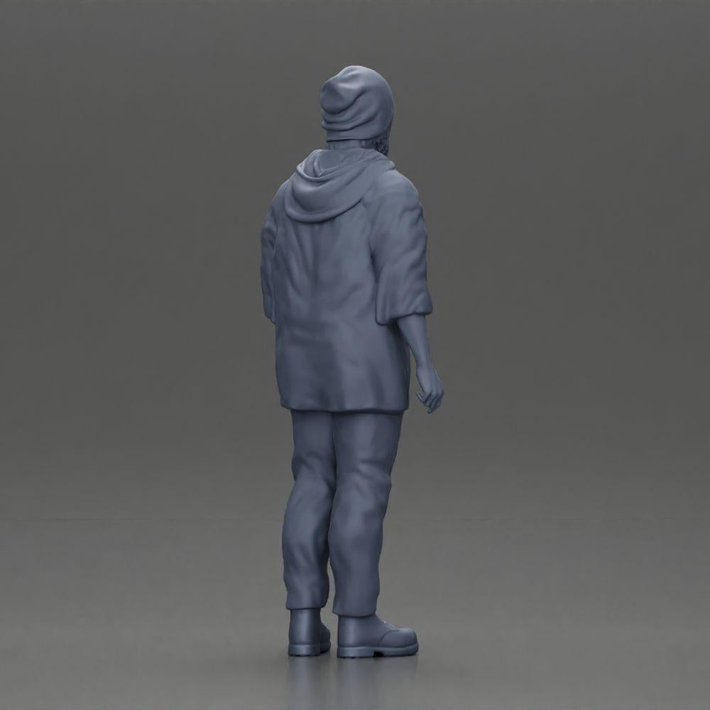 Diorama Modellbau Produktfoto 8: Stehende Figur: Mann mit Mütze & Kapuzenpullover (Ref Nr. A100)