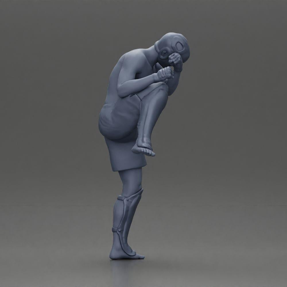 Diorama Modellbau Produktfoto 8: Diorama Figur: Kampfsport-Miniatur, Trittpose mit Kopfschutz, Handschuhen & Schienbeinschutz (Ref Nr. A122)
