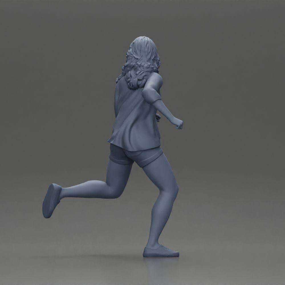 Diorama Modellbau Produktfoto 9: Diorama-Figur: Laufende junge Frau mit offenem Hemd & Shorts, entschlossen (Ref Nr. A102)