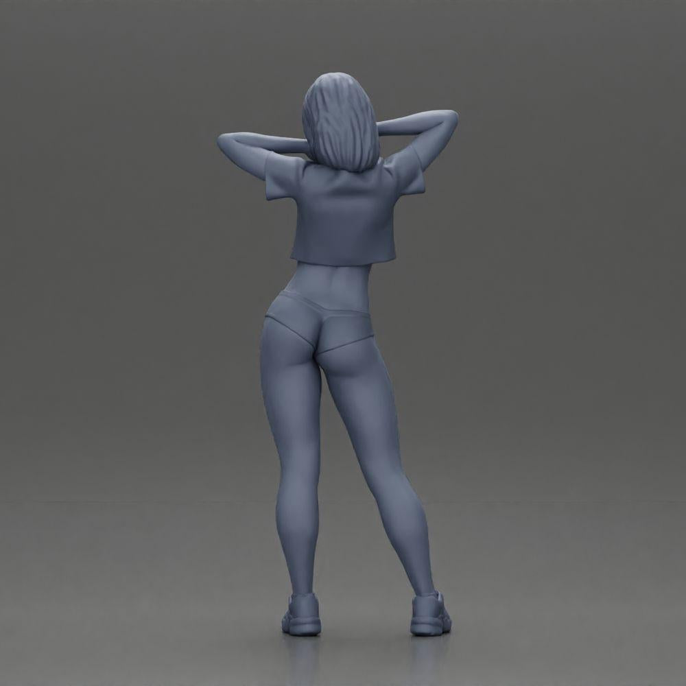 Diorama Modellbau Produktfoto 9: Diorama-Miniatur: Weibliche Figur im Bikini, kurzes Shirt & Haarband, posierend (Ref Nr. A97)