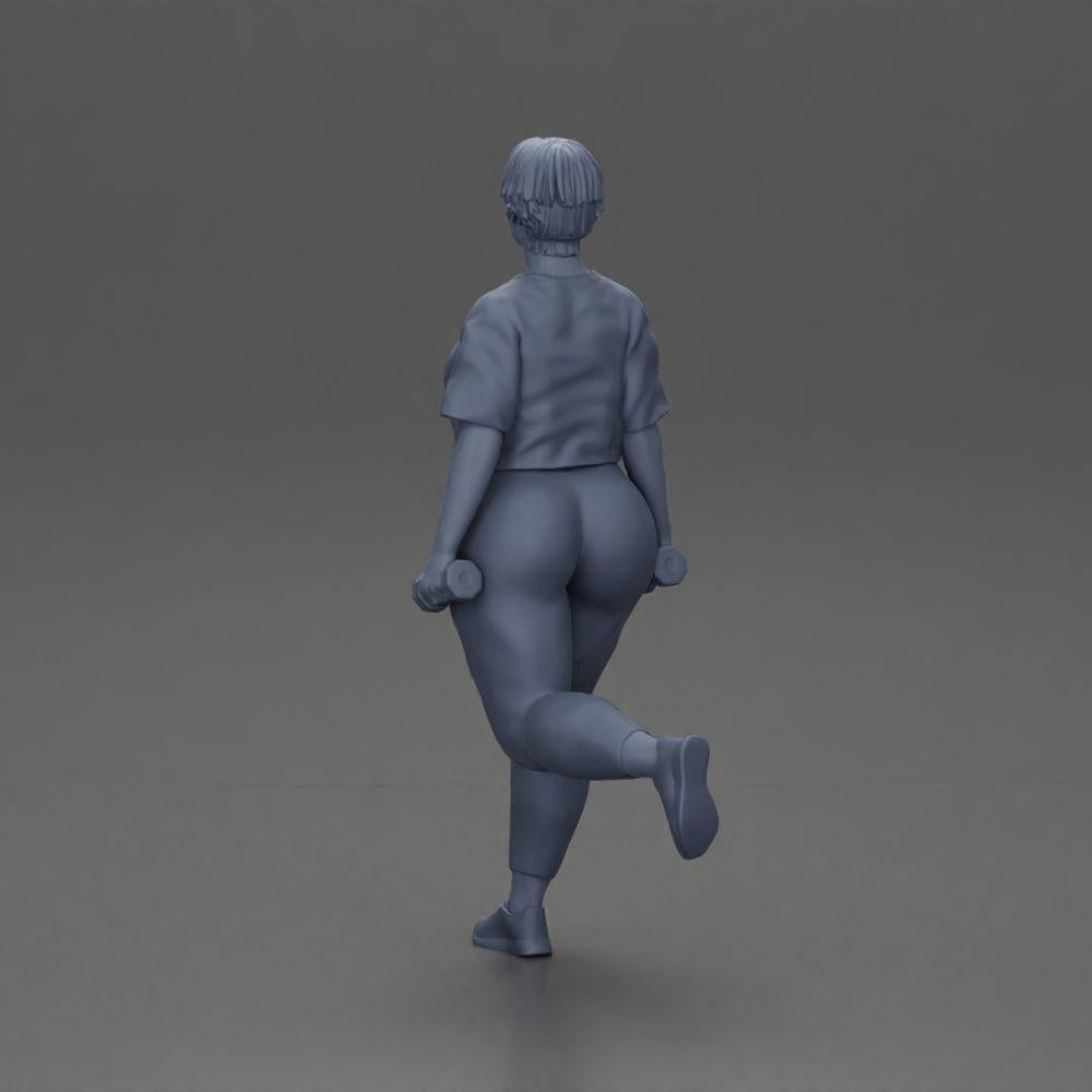 Diorama Modellbau Produktfoto 9: Dioramafigur: kräftige Frau im Fitness-Outfit, einbeinige Übung mit Kurzhanteln (Ref Nr. A105)