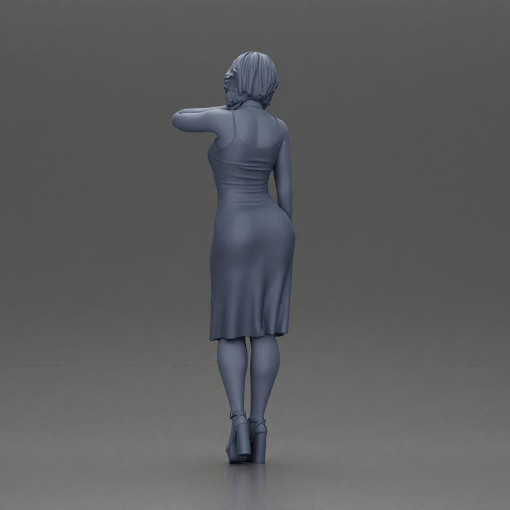 Diorama Modellbau Produktfoto 9: Weibliche Diorama-Figur im Mini-Kleid, kurzes Haar, Hand am Hals, Halskette (Ref Nr. A99)