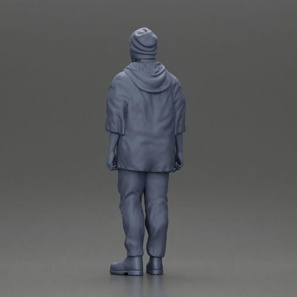 Diorama Modellbau Produktfoto 9: Stehende Figur: Mann mit Mütze & Kapuzenpullover (Ref Nr. A100)