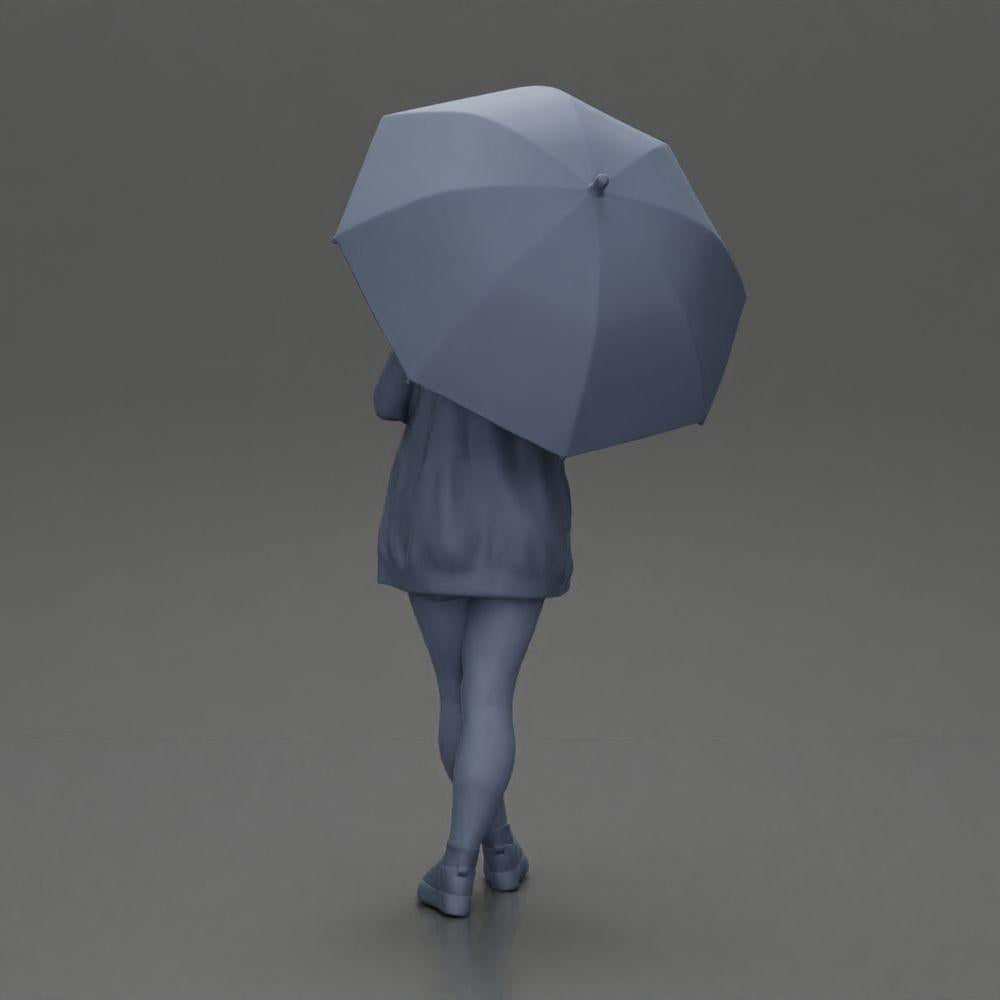 Diorama Modellbau Produktfoto 9: Weibliche Diorama-Figur in offener Strickjacke und kurzen Hosen mit Regenschirm (Ref Nr. A92)