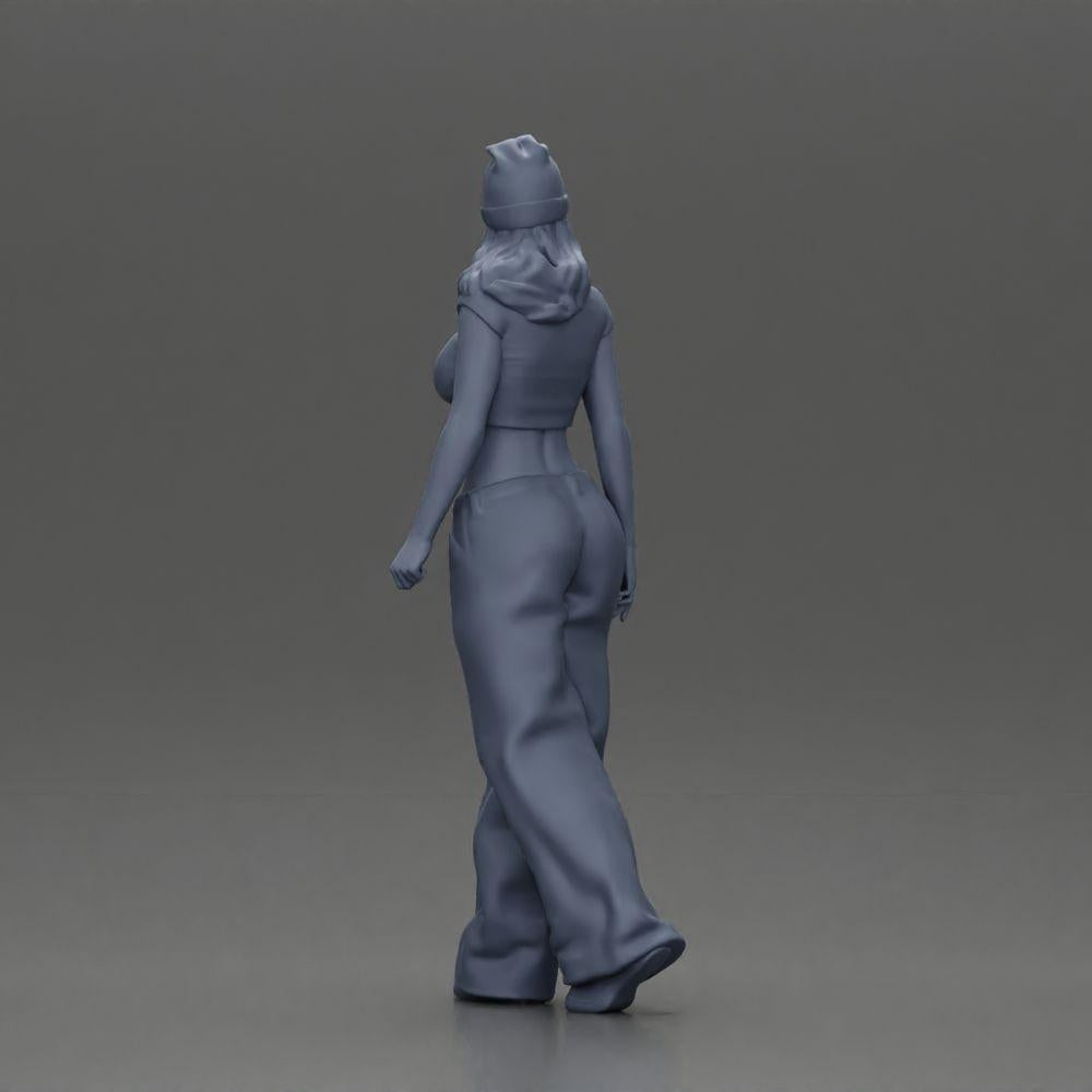 Diorama Modellbau Produktfoto 9: Miniatur-Figur: Hip-Hop Lowrider Frau mit Mütze, kurzem Top & Baggy-Hose (Ref Nr. A103)