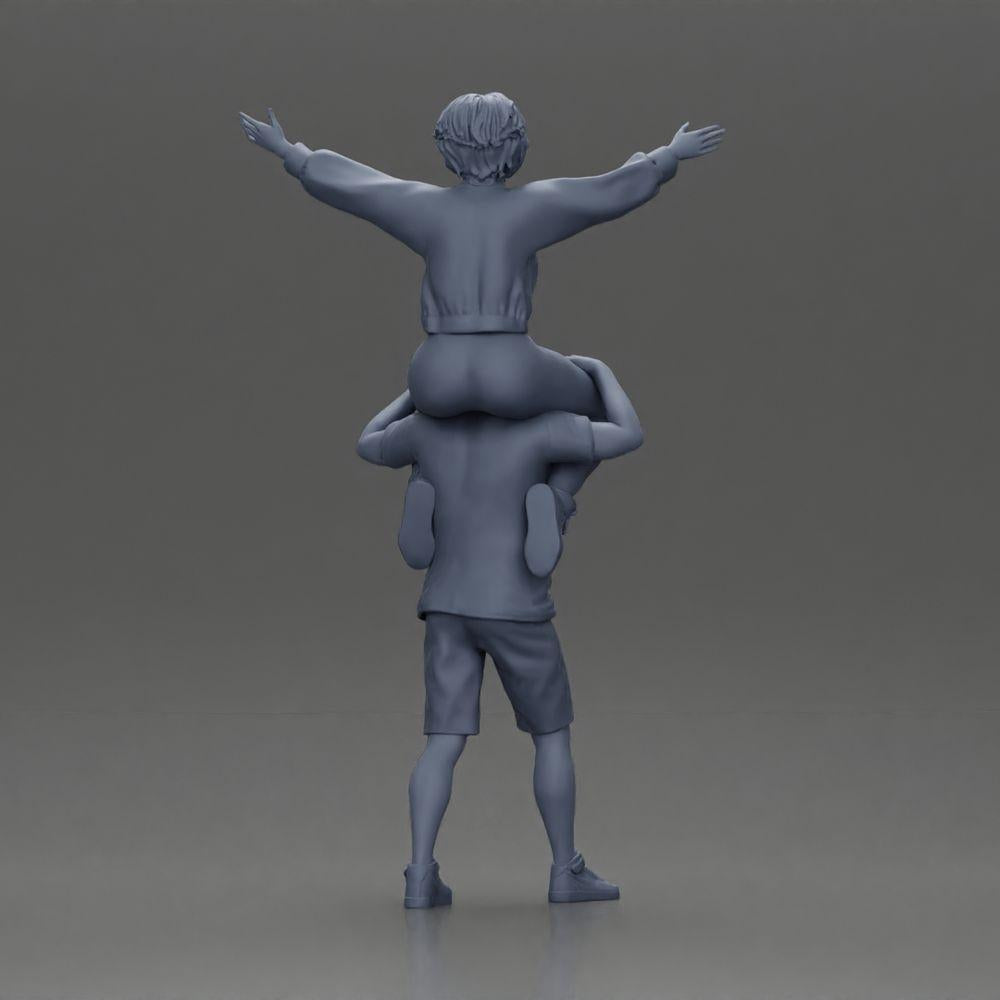 Diorama Modellbau Produktfoto 9: Miniatur-Figur: Mann in Shorts trägt Freundin auf Schultern, posierendes Paar (Ref Nr. A76)