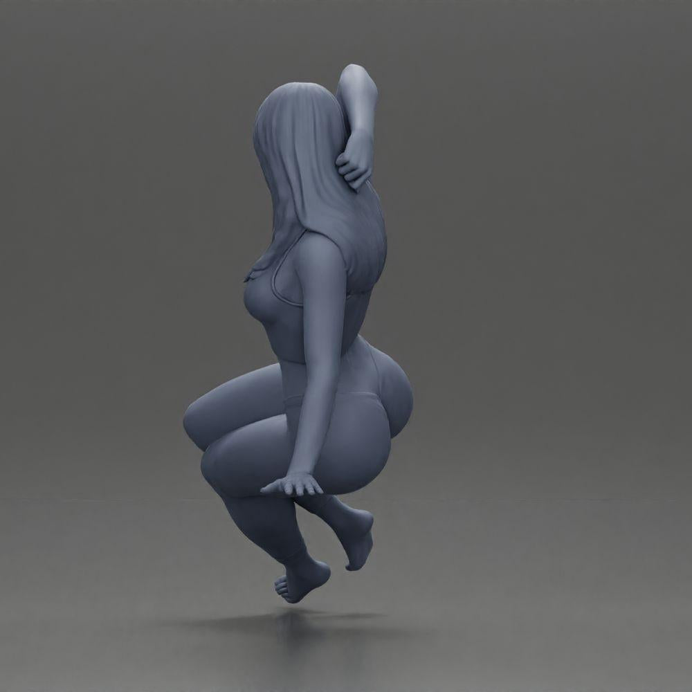 Diorama Modellbau Produktfoto 10: Miniaturfigur: Frau in Leggings, seitlich auf Sofa sitzend, Arm hinter dem Kopf (Ref Nr. A68)