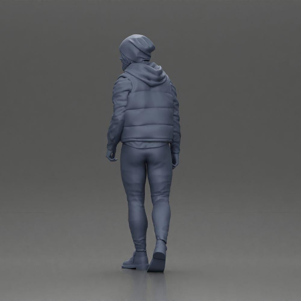 Diorama Modellbau Produktfoto 10: Diorama Figur: Bärtiger Mann in Winterkleidung, gehend - Diorama-Miniatur (Ref Nr. A129)