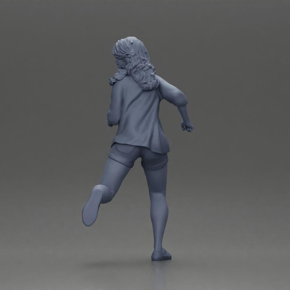 Diorama Modellbau Produktfoto 10: Diorama-Figur: Laufende junge Frau mit offenem Hemd & Shorts, entschlossen (Ref Nr. A102)