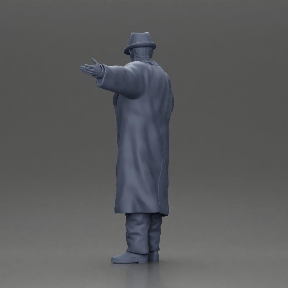 Diorama Modellbau Produktfoto 10: Diorama-Miniatur: Mafioso im Anzug und Mantel mit Hut, gestikulierend (Ref Nr. A94)