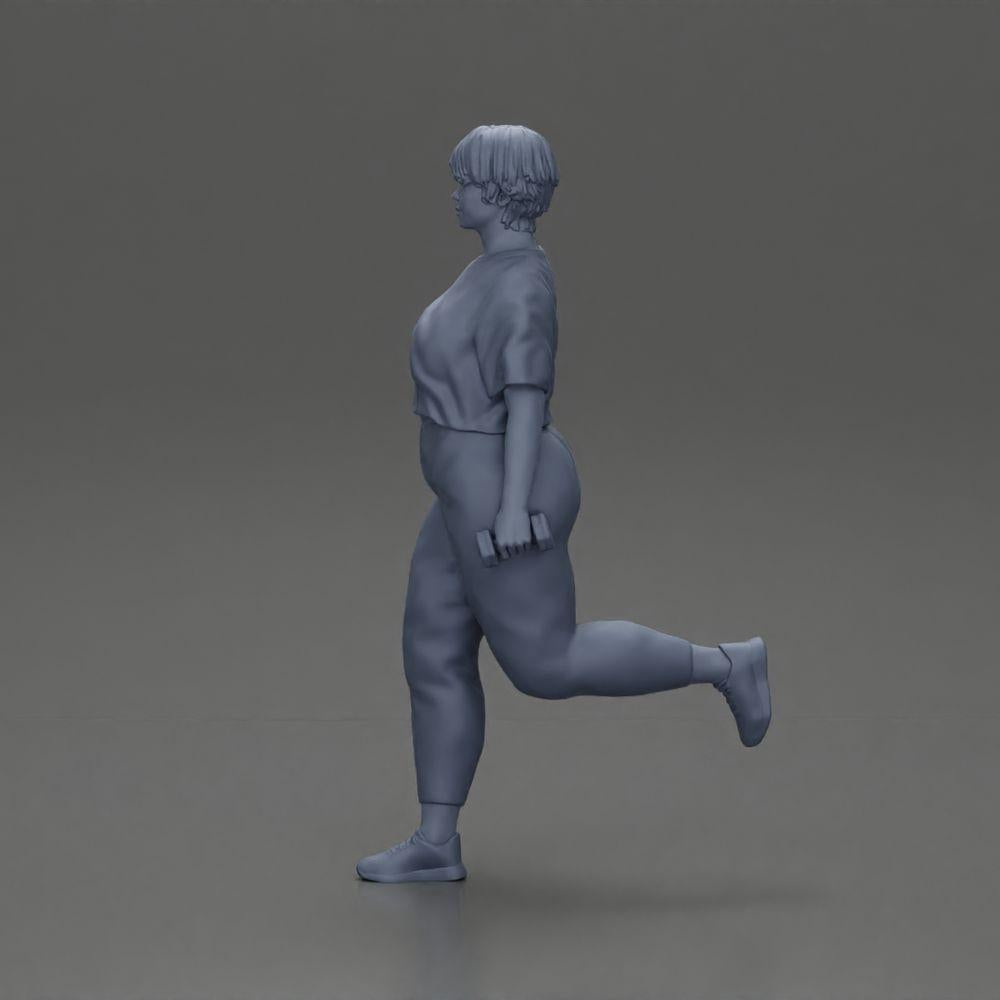 Diorama Modellbau Produktfoto 10: Dioramafigur: kräftige Frau im Fitness-Outfit, einbeinige Übung mit Kurzhanteln (Ref Nr. A105)