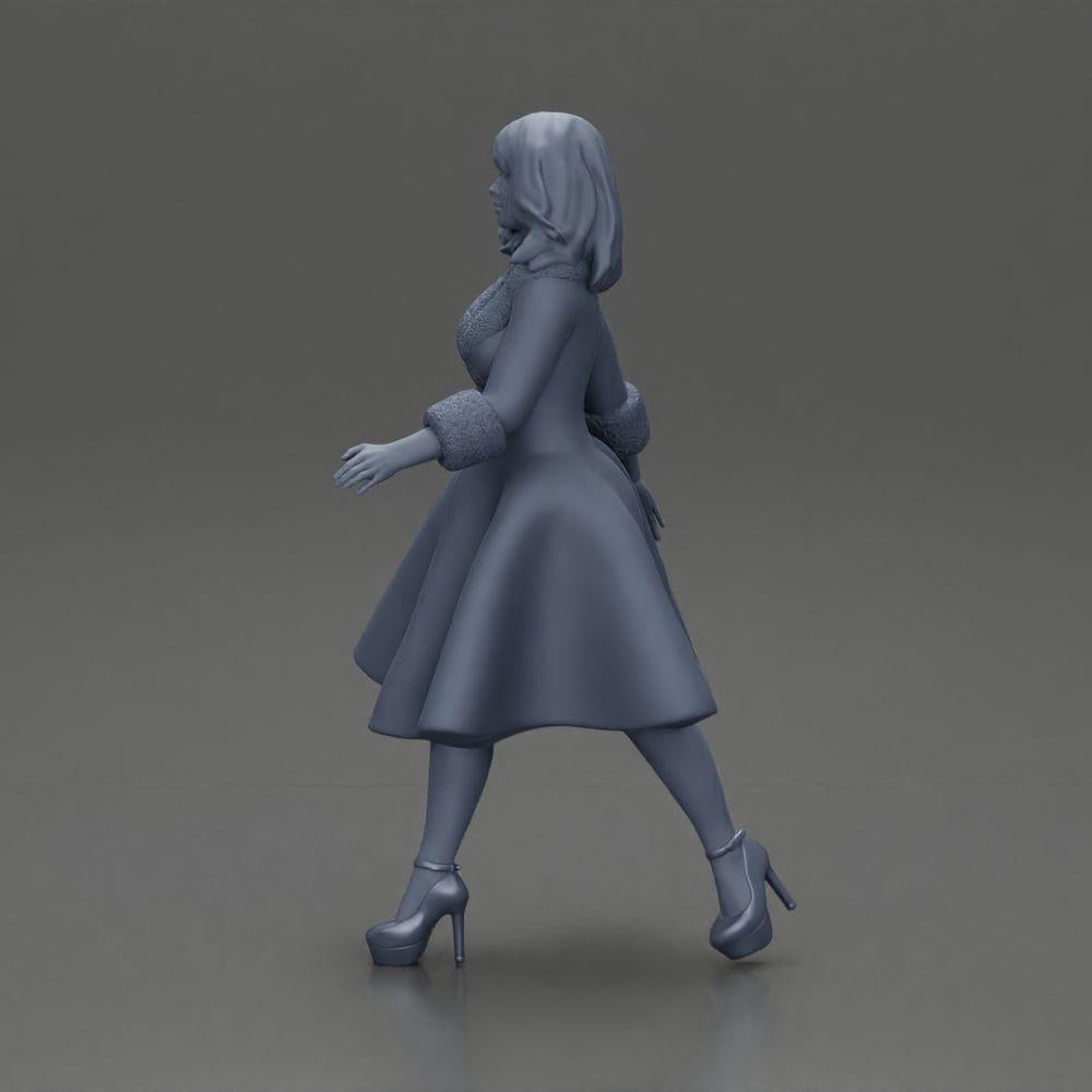 Diorama Modellbau Produktfoto 10: Diorama Figur: Miniaturfigur Frau im roten Kleid mit Pelzbesatz in schrittender Pose - Diorama (Ref Nr. A117)