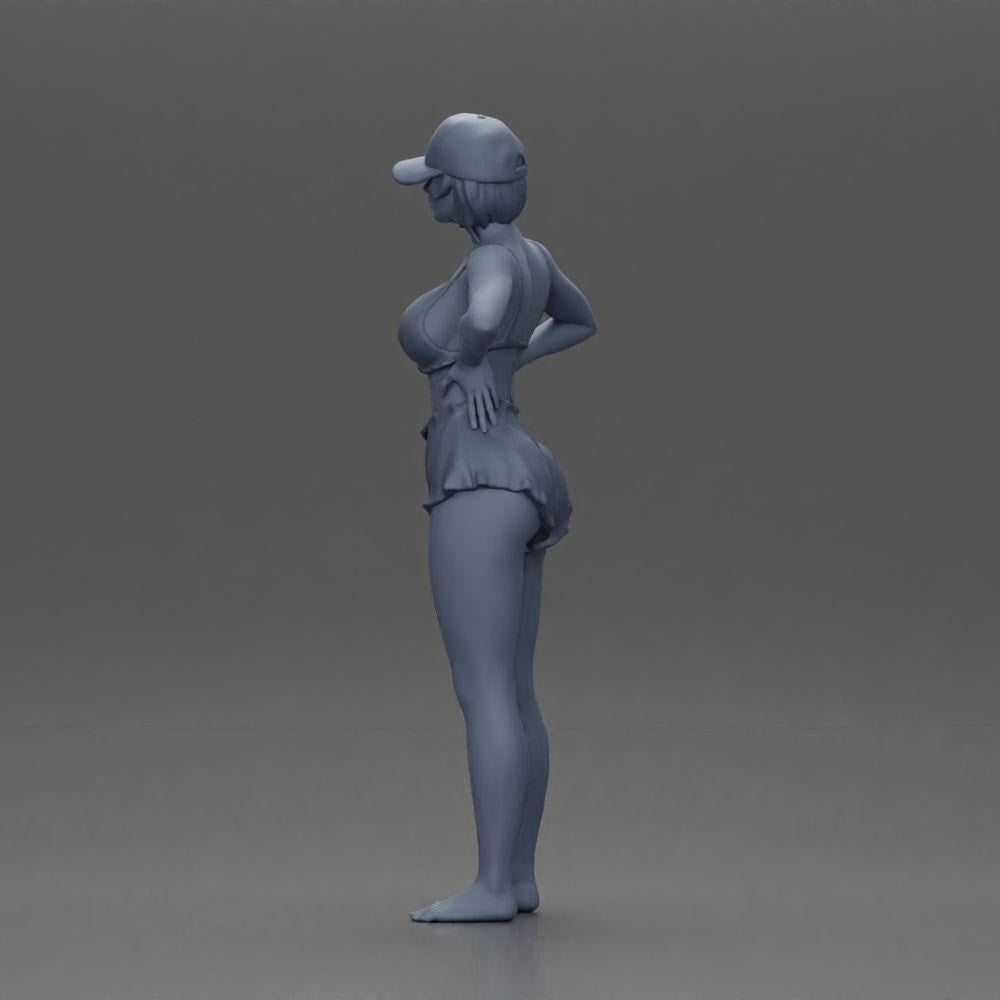 Diorama Modellbau Produktfoto 10: Diorama Figur: Stehende Miniaturfigur im Sommerlook mit Kappe, Shorts, barfuß am Strand (Ref Nr. A108)