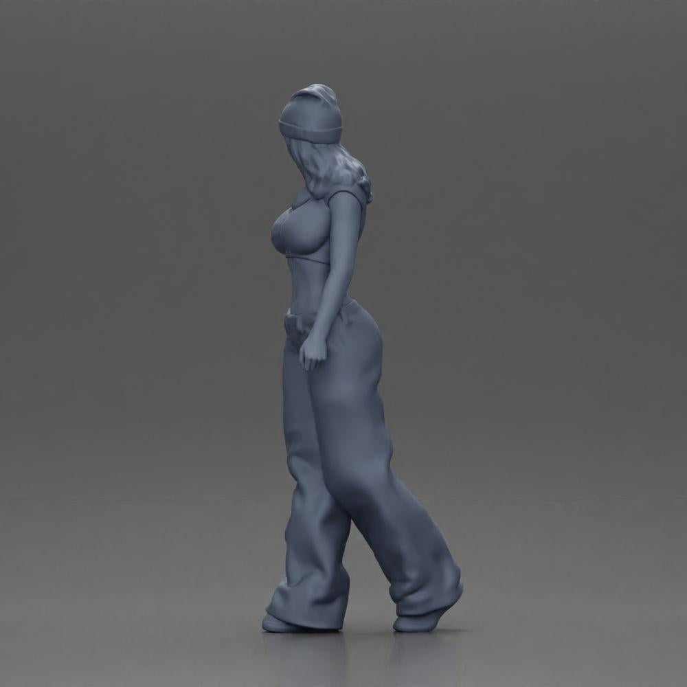 Diorama Modellbau Produktfoto 10: Miniatur-Figur: Hip-Hop Lowrider Frau mit Mütze, kurzem Top & Baggy-Hose (Ref Nr. A103)