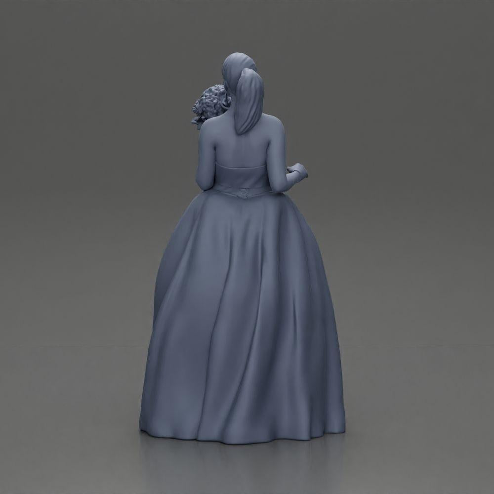 Diorama Modellbau Produktfoto 7: Diorama Figur: Miniatur-Braut in bodenlangem weißen Kleid mit Blumenstrauß (Ref Nr. A132)