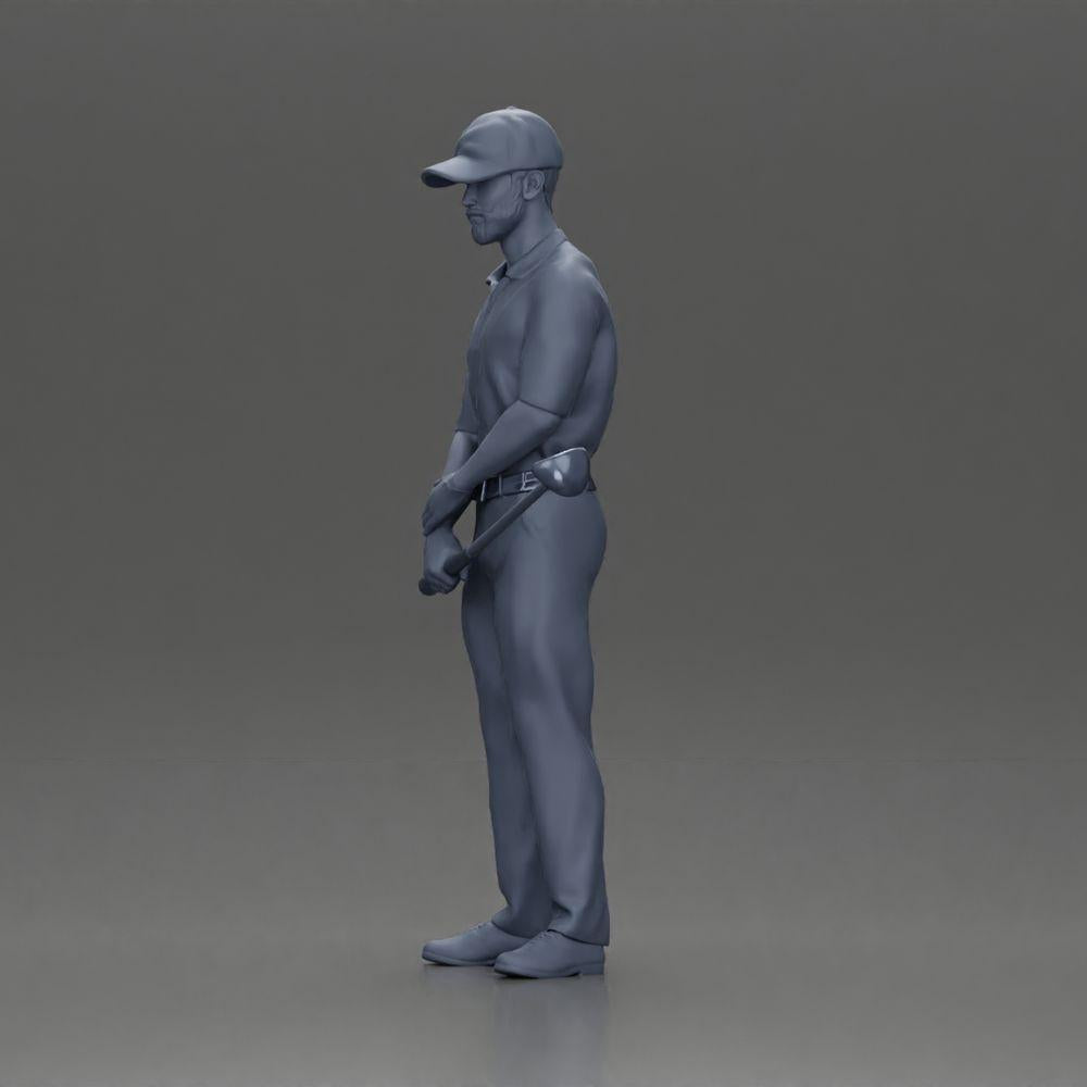 Diorama Modellbau Produktfoto 11: Diorama Figur: Miniatur-Golfer stehend mit Kappe, Handschuh und Golfschläger - Dioramafigur (Ref Nr. A143)