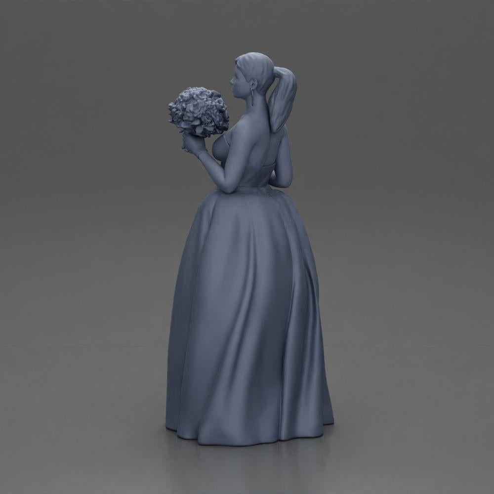 Diorama Modellbau Produktfoto 8: Diorama Figur: Miniatur-Braut in bodenlangem weißen Kleid mit Blumenstrauß (Ref Nr. A132)