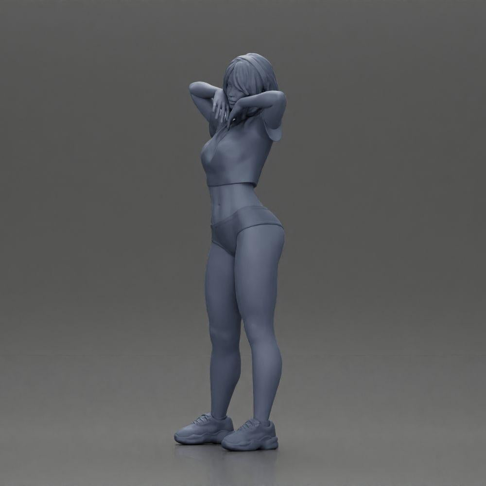 Diorama Modellbau Produktfoto 11: Diorama-Miniatur: Weibliche Figur im Bikini, kurzes Shirt & Haarband, posierend (Ref Nr. A97)