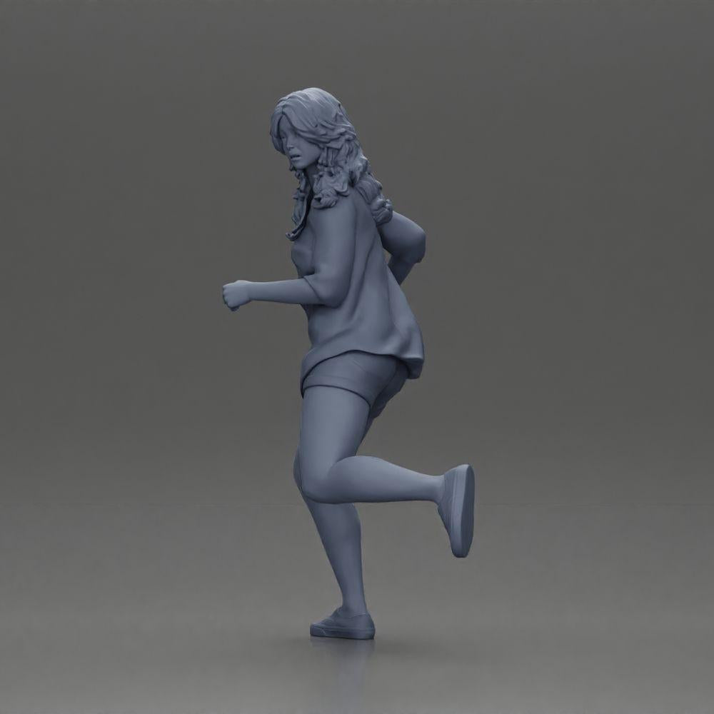 Diorama Modellbau Produktfoto 11: Diorama-Figur: Laufende junge Frau mit offenem Hemd & Shorts, entschlossen (Ref Nr. A102)