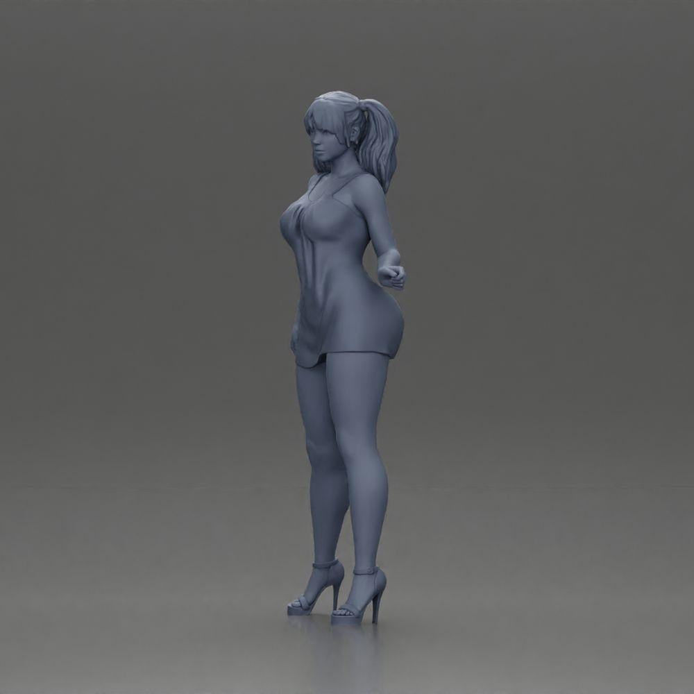 Diorama Modellbau Produktfoto 11: Diorama Figur: Weibliche Miniaturfigur stehend in kurzem Kleid mit Zöpfen und Sandalen (Ref Nr. A123)