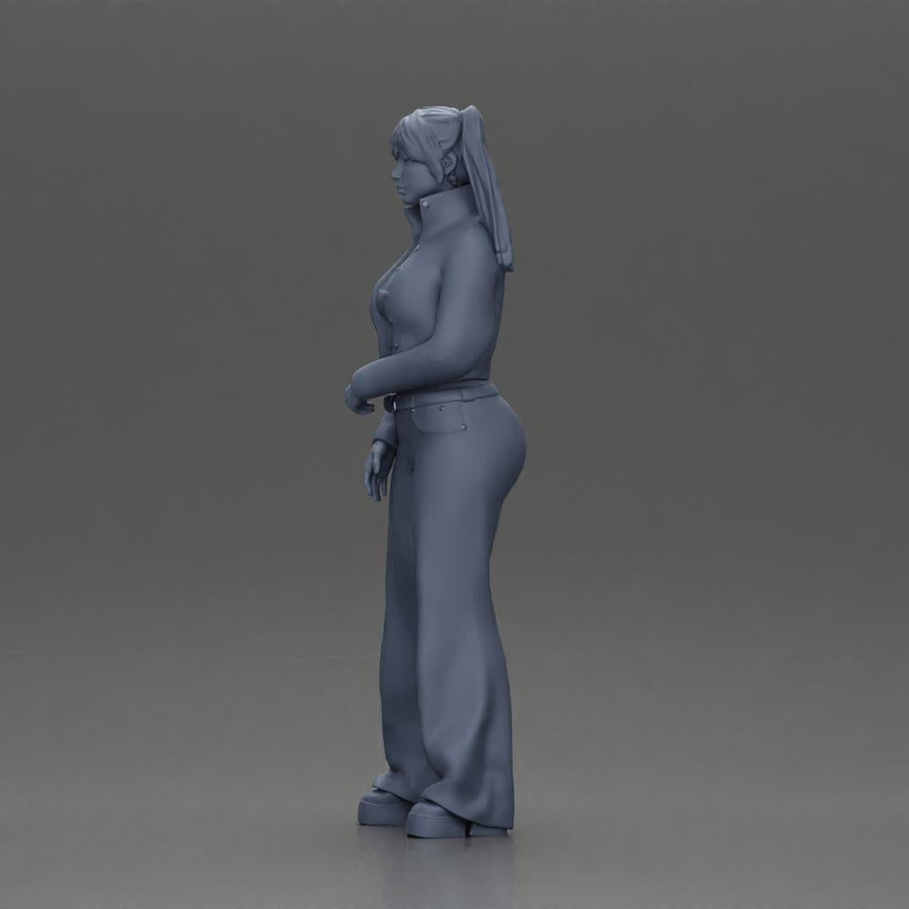 Diorama Modellbau Produktfoto 11: Diorama-Miniatur: Chola-Mädchen mit Zöpfen, Jacke, Top, Gürtel & Schlaghose (Ref Nr. A79)
