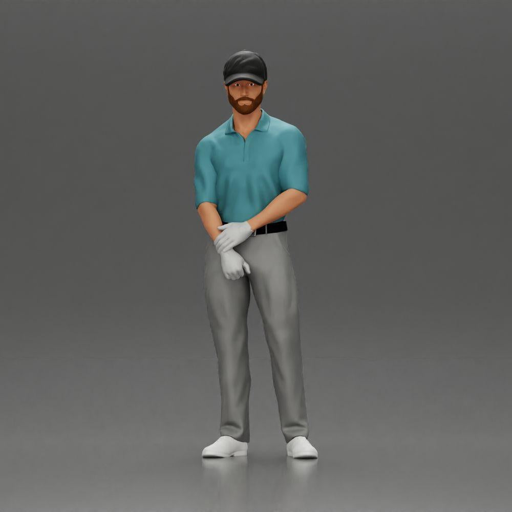 Diorama Modellbau Produktfoto 12: Diorama Figur: Miniatur-Golfer stehend mit Kappe, Handschuh und Golfschläger - Dioramafigur (Ref Nr. A143)