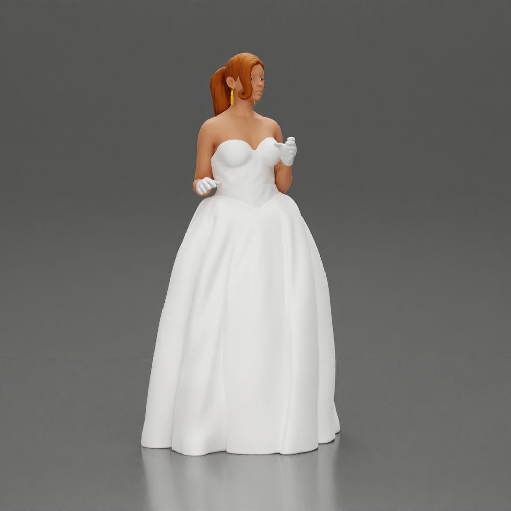 Diorama Modellbau Produktfoto 10: Diorama Figur: Miniatur-Braut in bodenlangem weißen Kleid mit Blumenstrauß (Ref Nr. A132)