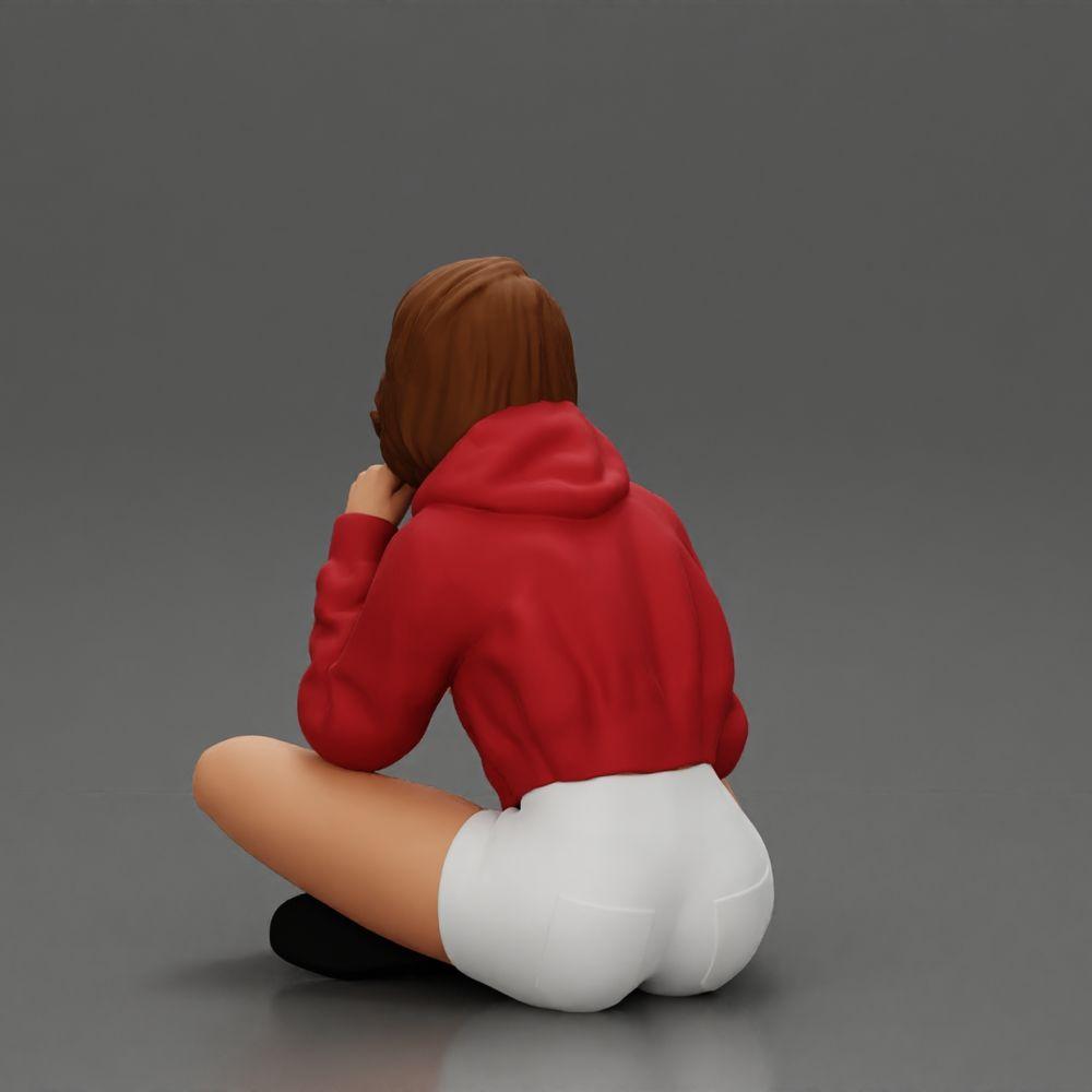 Diorama Modellbau Produktfoto 15: Diorama-Miniatur: Sitzende Frau in Jacke und Shorts mit offenem Regenschirm (Ref Nr. A85)