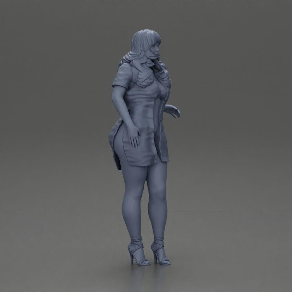Diorama Modellbau Produktfoto 7: Diorama-Miniatur: Frau im roten langen Hemdkleid, weiße Akzente, hohe Sandaletten (Ref Nr. A126)